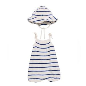 NWT Ralph Lauren Baby Girls Nautical Terry Striped Romper & Hat Set Summer